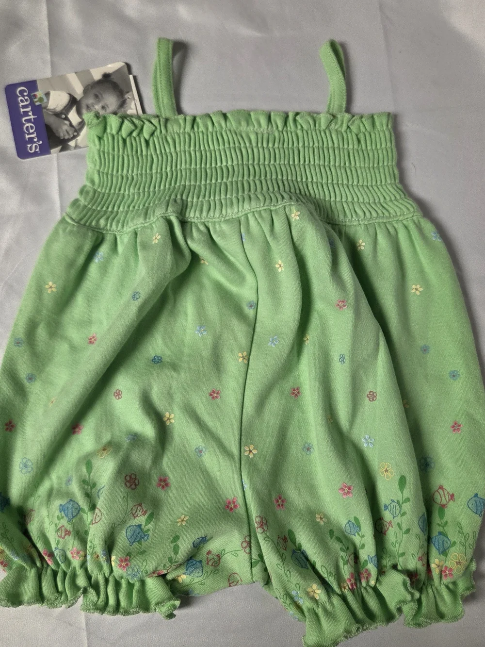 Carter's Vintage Light‎ Green Floral Baby Romper 3/6 Months